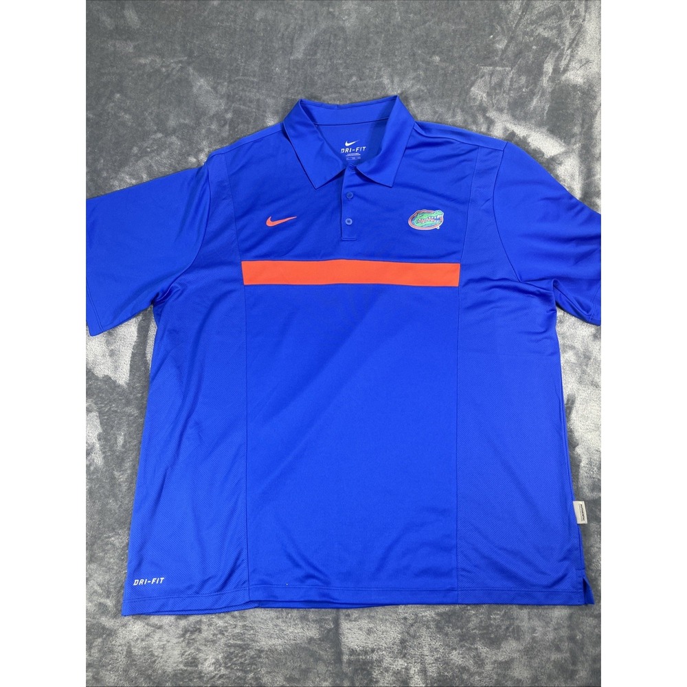 Florida Gators Polo Mens Large Blue NCAA Football Nike Dri Fit Performance Shirt